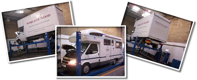 Motor homes in the MOT bay